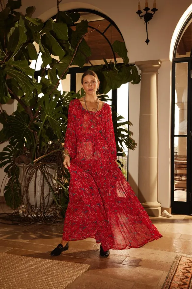 Dresses Shop Natalie Martin LAINEY DRESS Chiffon Watercolor Vermil
