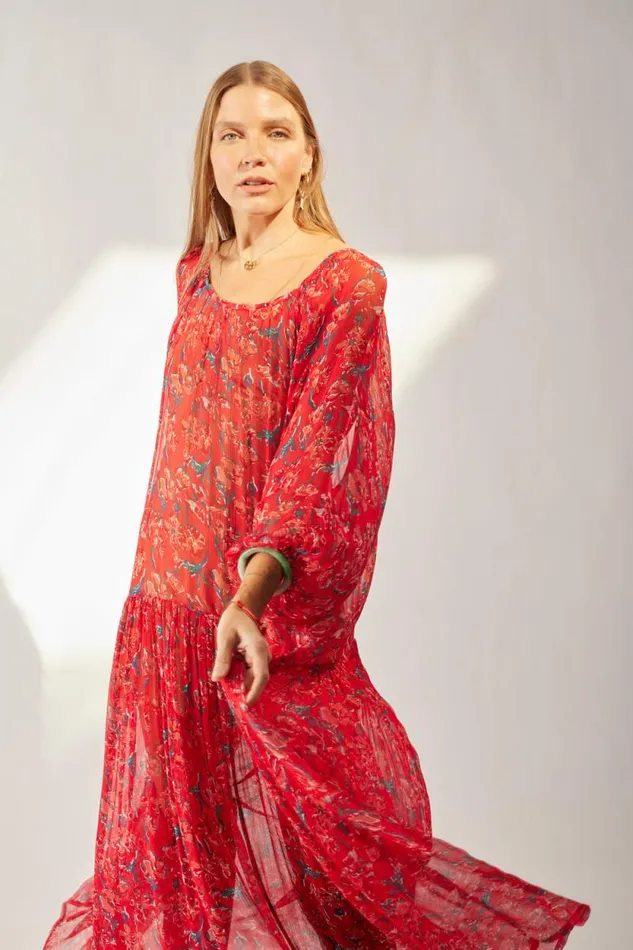 Dresses Shop Natalie Martin LAINEY DRESS Chiffon Watercolor Vermil