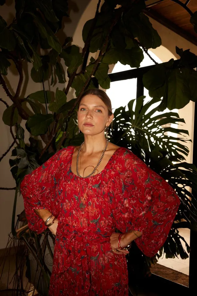 Dresses Shop Natalie Martin LAINEY DRESS Chiffon Watercolor Vermil