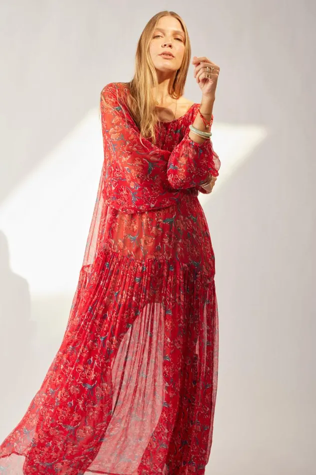 Dresses Shop Natalie Martin LAINEY DRESS Chiffon Watercolor Vermil