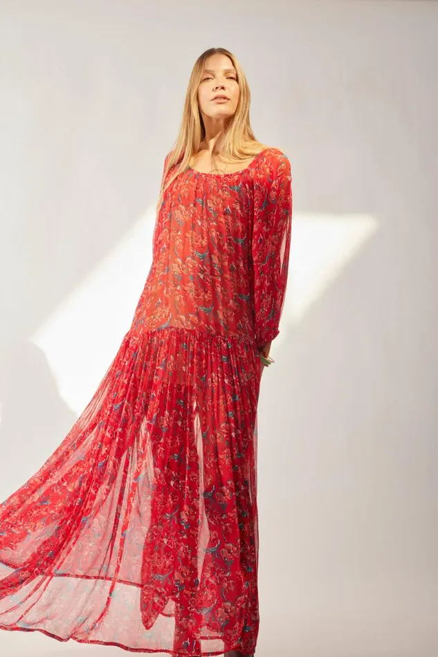 Dresses Shop Natalie Martin LAINEY DRESS Chiffon Watercolor Vermil
