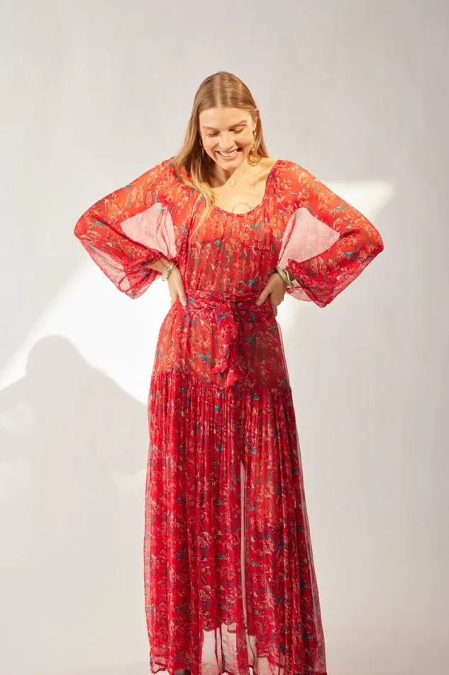 Dresses Shop Natalie Martin LAINEY DRESS Chiffon Watercolor Vermil