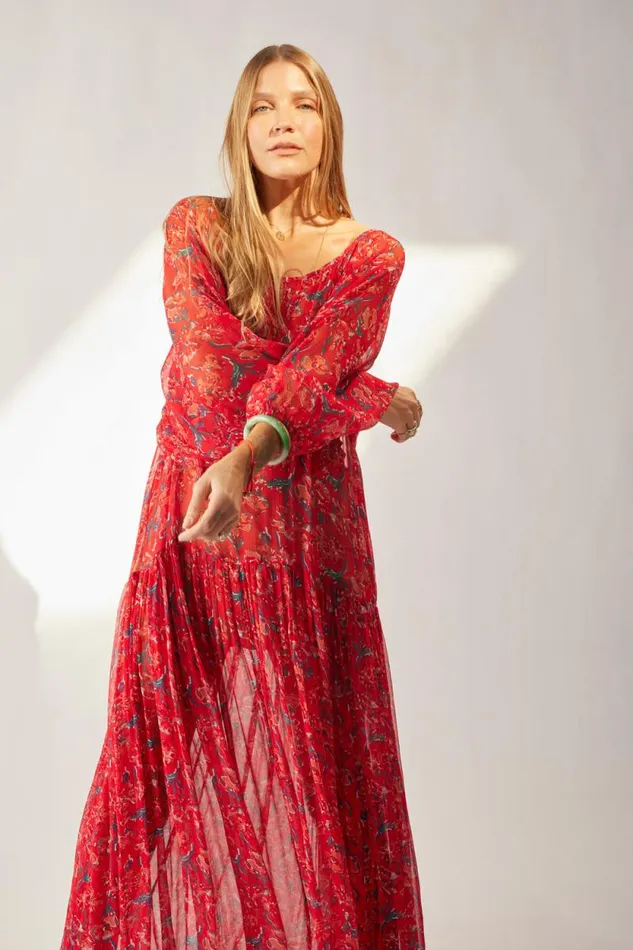Dresses Shop Natalie Martin LAINEY DRESS Chiffon Watercolor Vermil