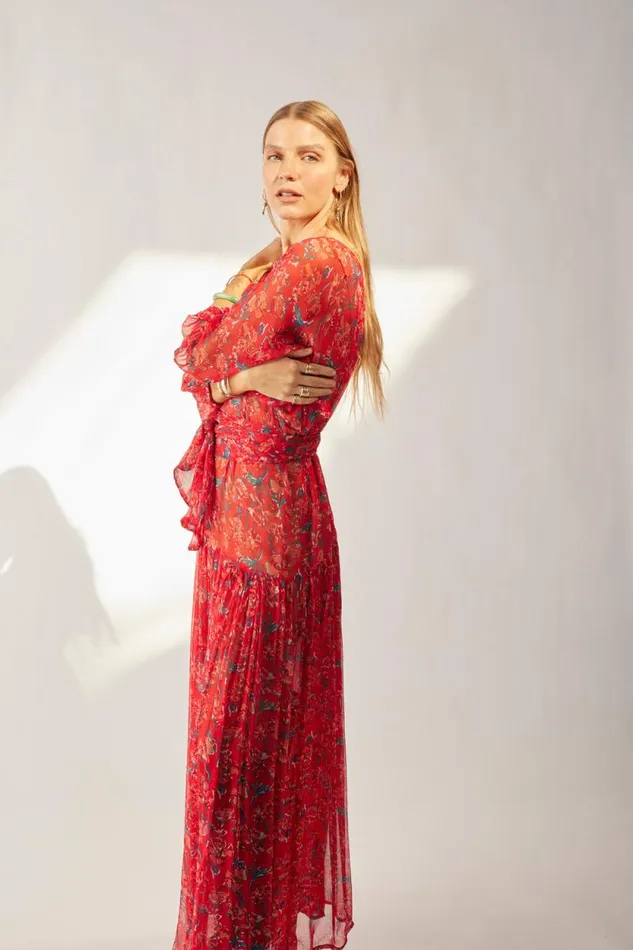 Dresses Shop Natalie Martin LAINEY DRESS Chiffon Watercolor Vermil