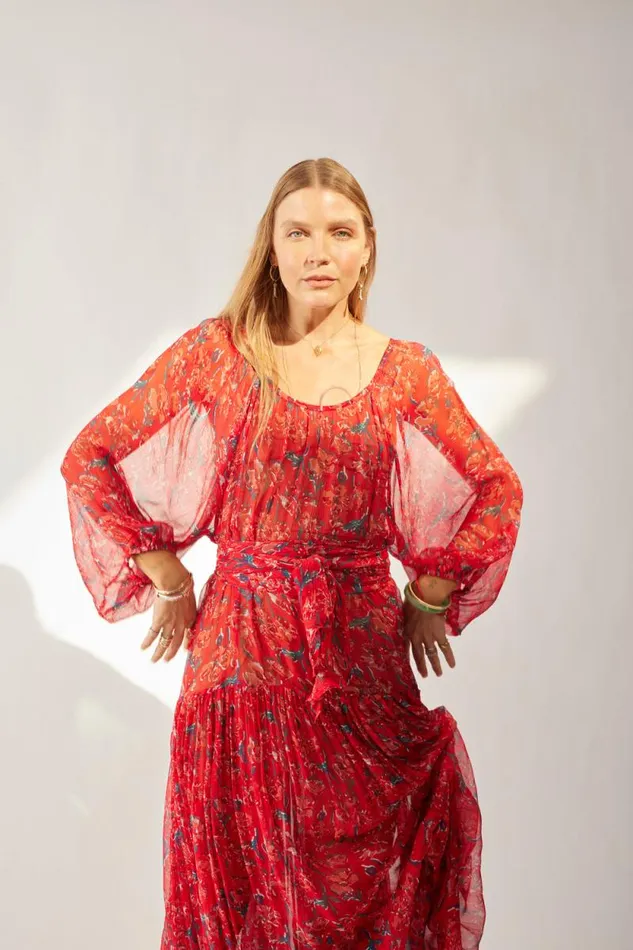 Dresses Shop Natalie Martin LAINEY DRESS Chiffon Watercolor Vermil