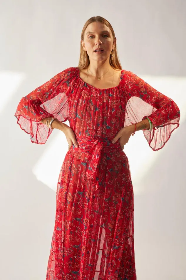 Dresses Shop Natalie Martin LAINEY DRESS Chiffon Watercolor Vermil