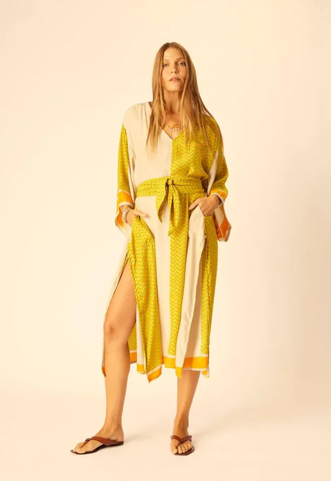 Dresses Shop Natalie Martin MARIN DRESS WITH SASH Block Zigzag Aubergine