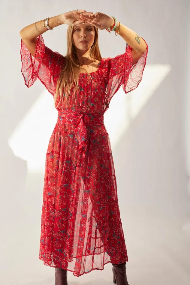 Dresses Shop Natalie Martin MESA MAXI Chiffon Watercolor Verm