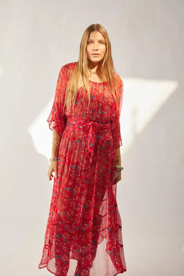 Dresses Shop Natalie Martin MESA MAXI Chiffon Watercolor Verm