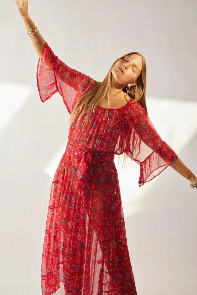 Dresses Shop Natalie Martin MESA MAXI Chiffon Watercolor Verm