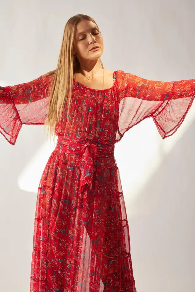 Dresses Shop Natalie Martin MESA MAXI Chiffon Watercolor Verm