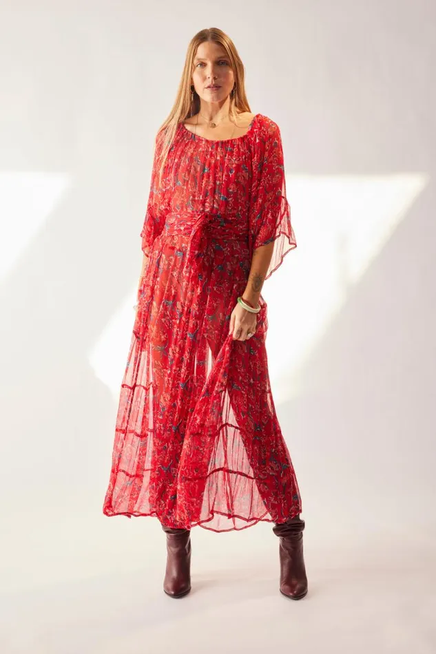 Dresses Shop Natalie Martin MESA MAXI Chiffon Watercolor Verm