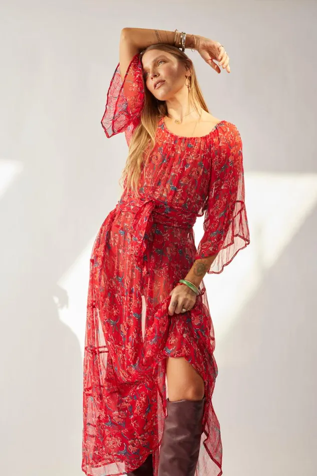 Dresses Shop Natalie Martin MESA MAXI Chiffon Watercolor Verm