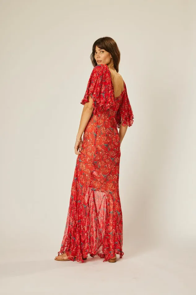 Dresses Shop Natalie Martin RAMYA DRESS Chiffon Watercolor Vermil