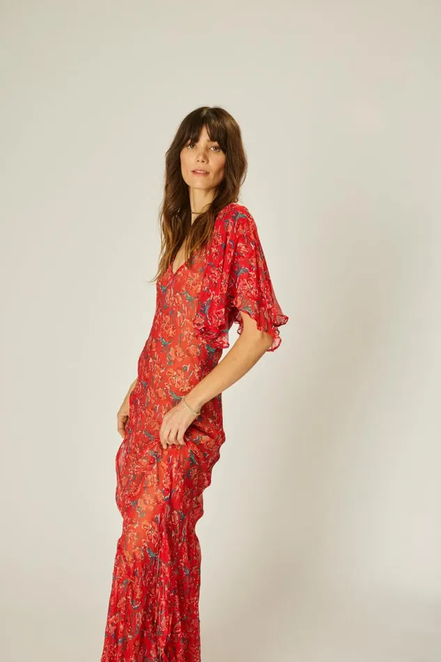 Dresses Shop Natalie Martin RAMYA DRESS Chiffon Watercolor Vermil