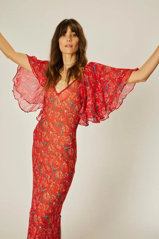 Dresses Shop Natalie Martin RAMYA DRESS Chiffon Watercolor Vermil