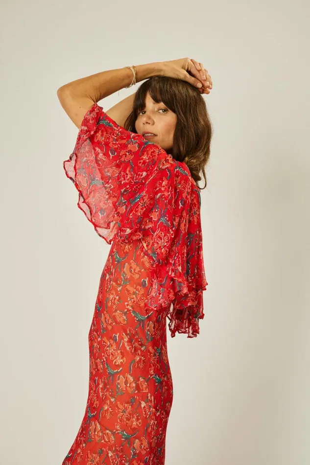 Dresses Shop Natalie Martin RAMYA DRESS Chiffon Watercolor Vermil