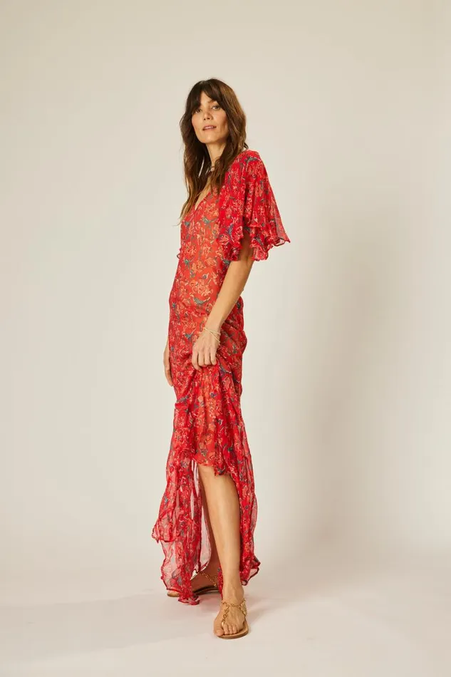 Dresses Shop Natalie Martin RAMYA DRESS Chiffon Watercolor Vermil