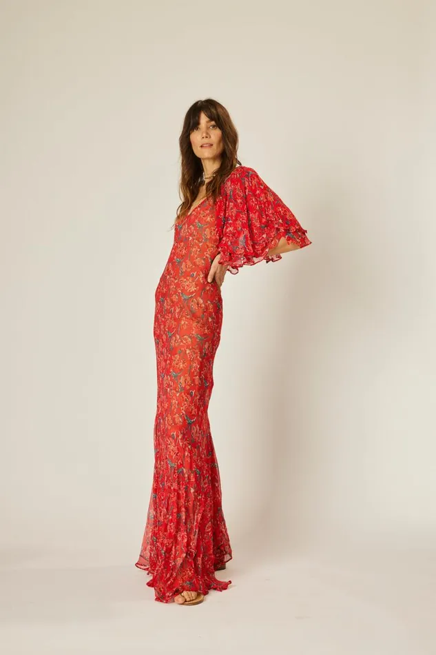 Dresses Shop Natalie Martin RAMYA DRESS Chiffon Watercolor Vermil