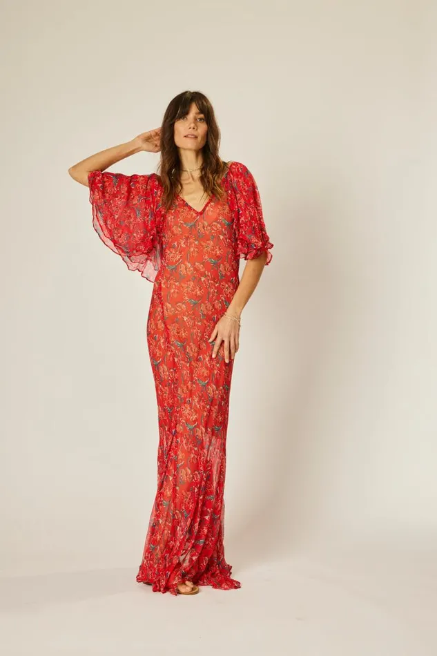 Dresses Shop Natalie Martin RAMYA DRESS Chiffon Watercolor Vermil