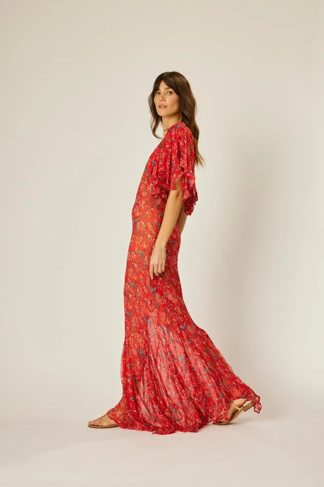 Dresses Shop Natalie Martin RAMYA DRESS Chiffon Watercolor Vermil