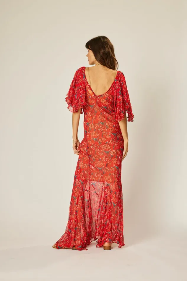 Dresses Shop Natalie Martin RAMYA DRESS Chiffon Watercolor Vermil