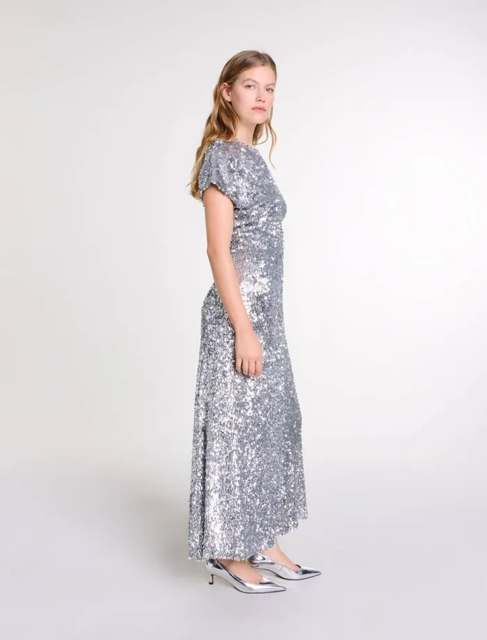 Dresses Women Maje Sequin Maxi Dress Silver