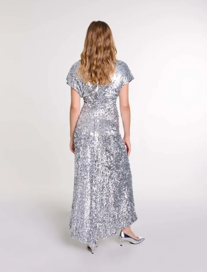 Dresses Women Maje Sequin Maxi Dress Silver