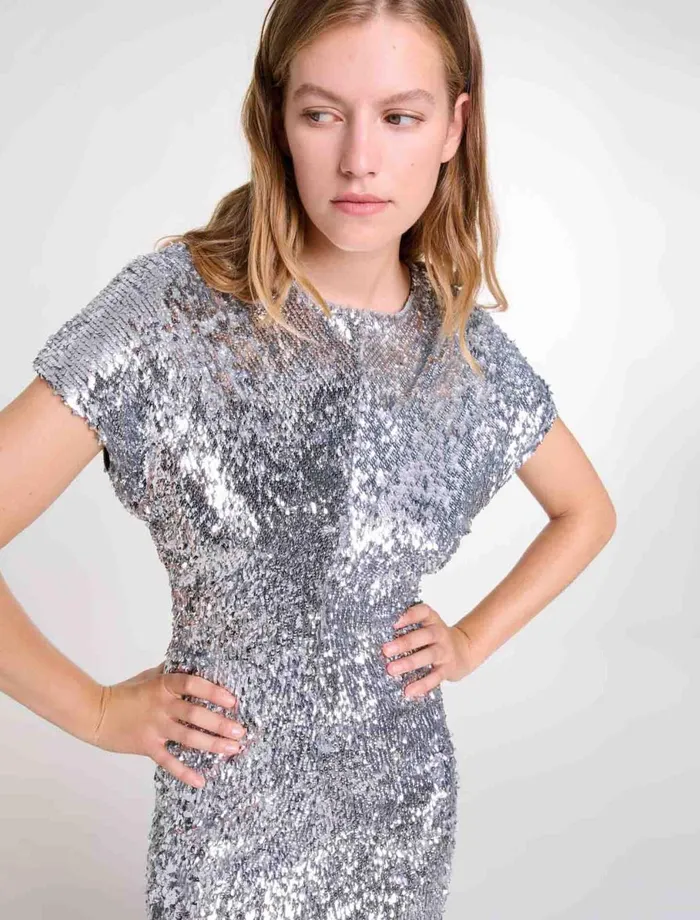 Dresses Women Maje Sequin Maxi Dress Silver