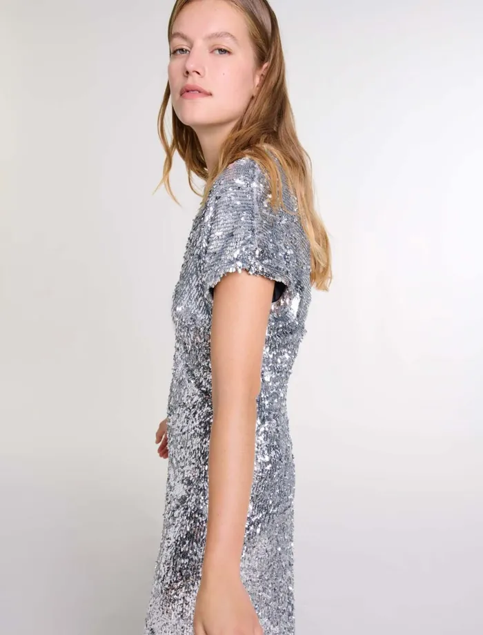 Dresses Women Maje Sequin Maxi Dress Silver