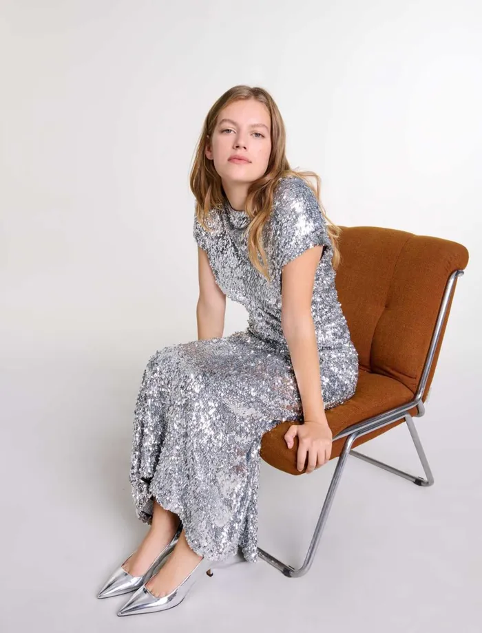 Dresses Women Maje Sequin Maxi Dress Silver