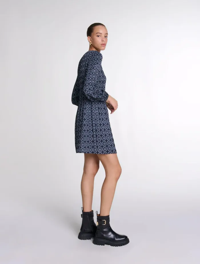 Dresses Women Maje Short Clover Motif Dress Black Clover Print