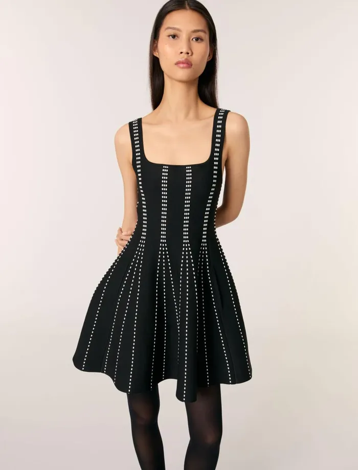 Dresses Women Maje Short Jacquard Knit Dress Blackecru