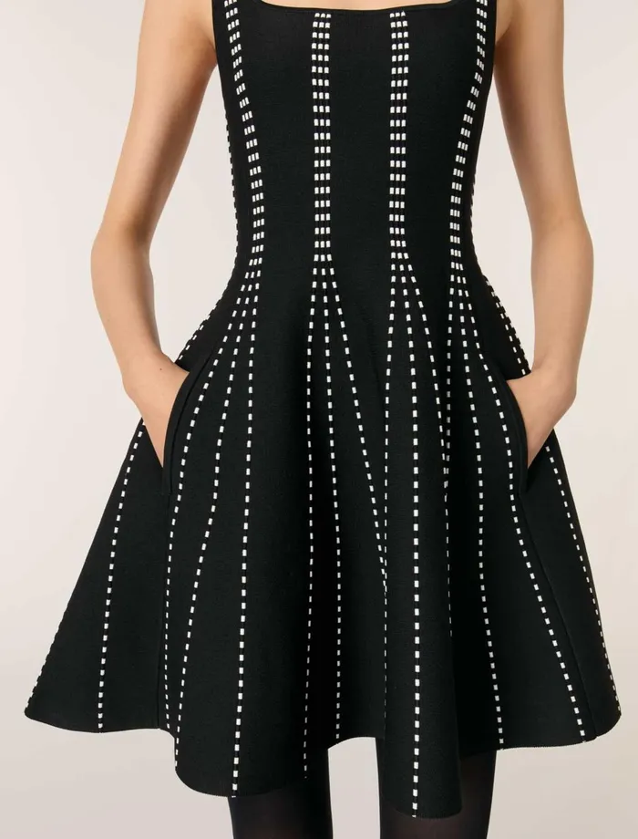 Dresses Women Maje Short Jacquard Knit Dress Blackecru