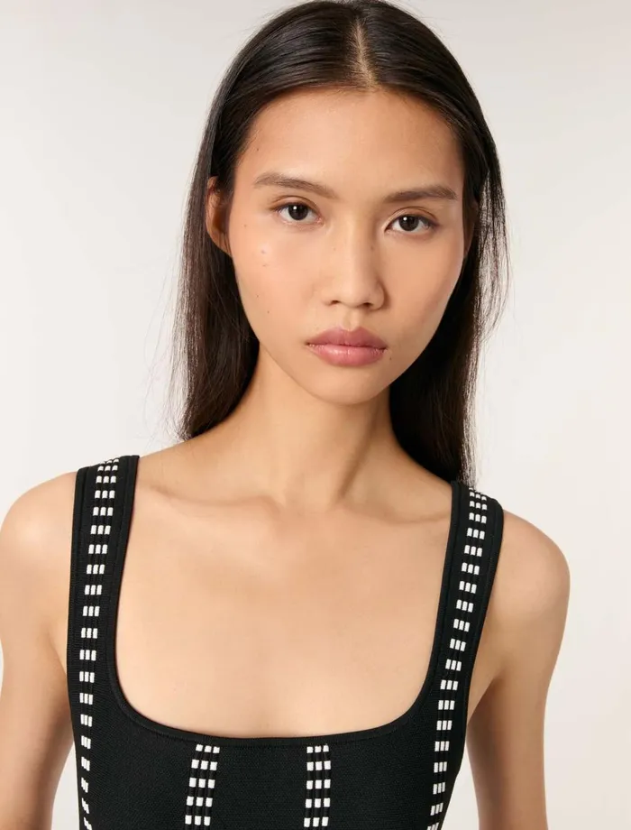 Dresses Women Maje Short Jacquard Knit Dress Blackecru