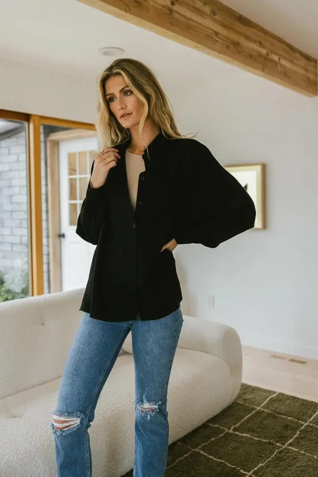 Edward Button Up In Black 8211 FINAL SALE Black Women Bohme Tops