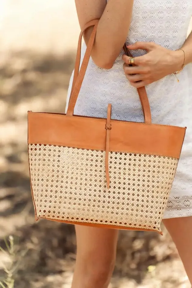 Ellie Wicker Tote In Tan Tan Women Bohme Bags