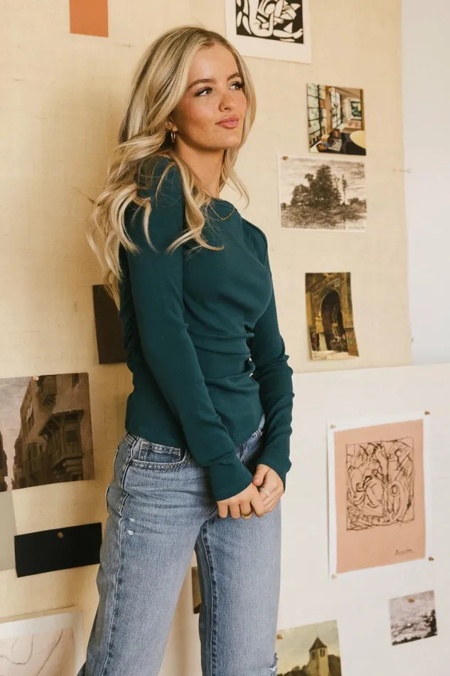 Ember Ruched Top In Teal Teal Women Bohme Tees and Tanks