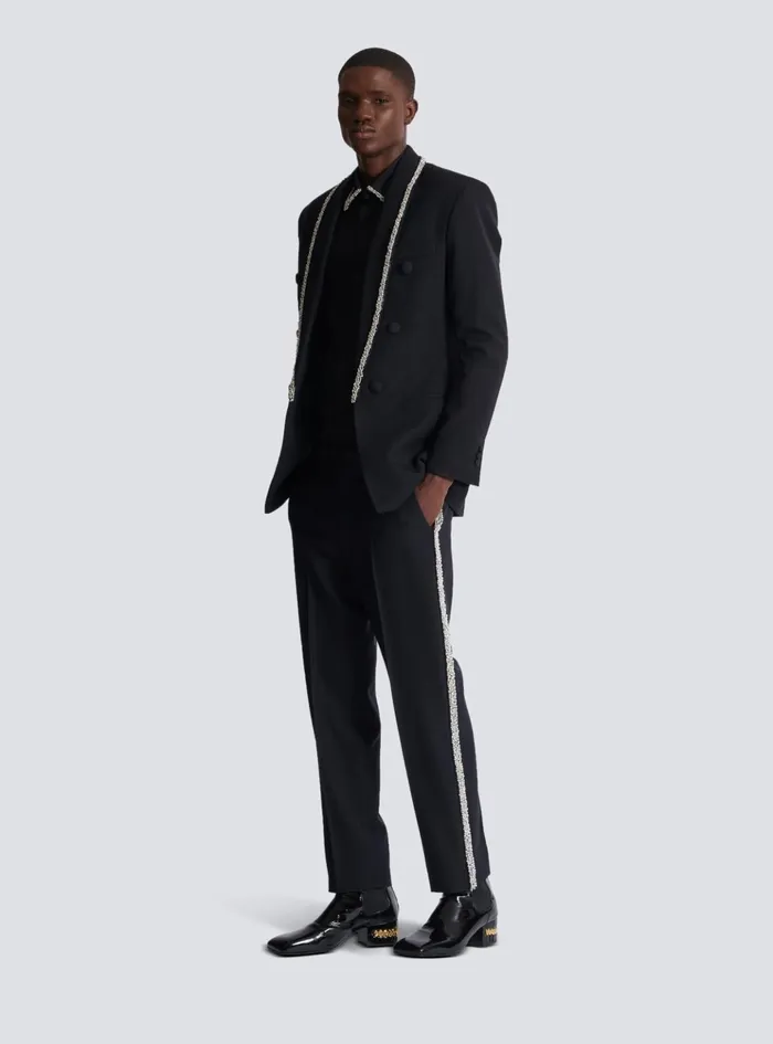 Embroidered Grain De Poudre Trousers Black Men Balmain Trousers And Shorts
