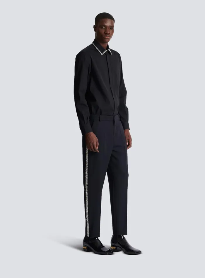 Embroidered Grain De Poudre Trousers Black Men Balmain Trousers And Shorts