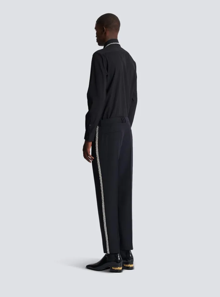 Embroidered Grain De Poudre Trousers Black Men Balmain Trousers And Shorts