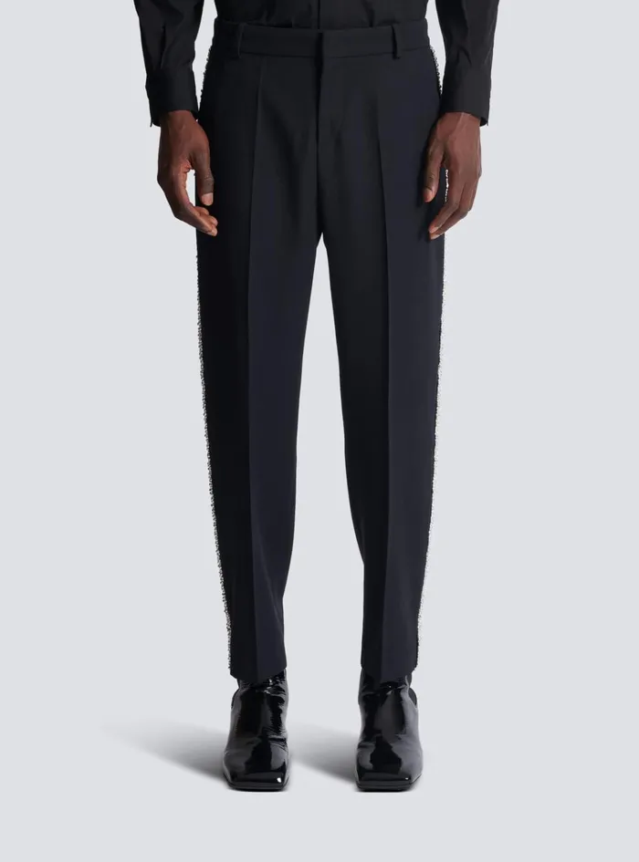 Embroidered Grain De Poudre Trousers Black Men Balmain Trousers And Shorts