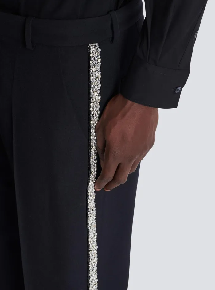 Embroidered Grain De Poudre Trousers Black Men Balmain Trousers And Shorts