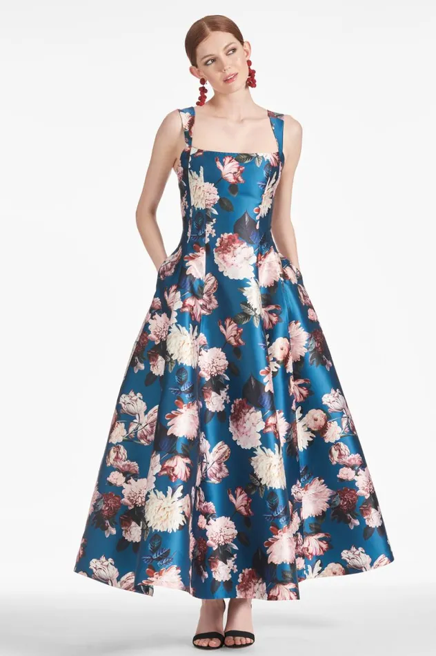 Evening Women Sachin and Babi Audrey Gown 8211 Teal Garden