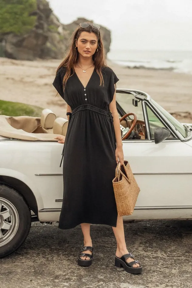 Fern Midi Dress In Black Black Women Bohme Dresses