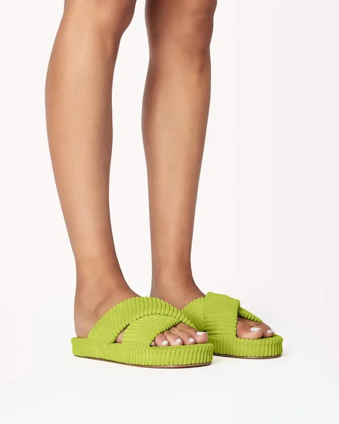 Flats Billini Sandals and Slides HUXLEY LIME RIBBED TERRY
