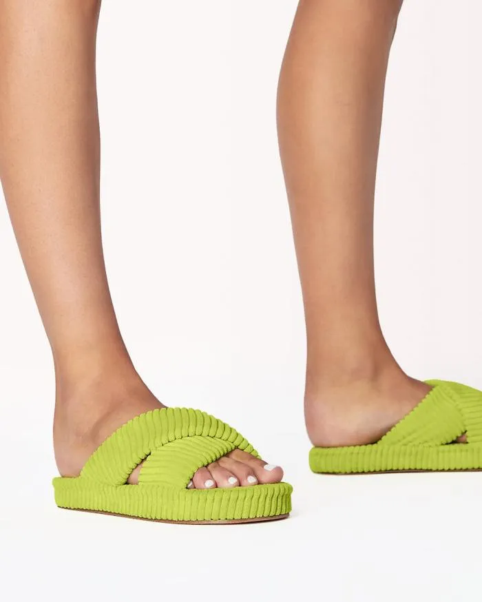 Flats Billini Sandals and Slides HUXLEY LIME RIBBED TERRY