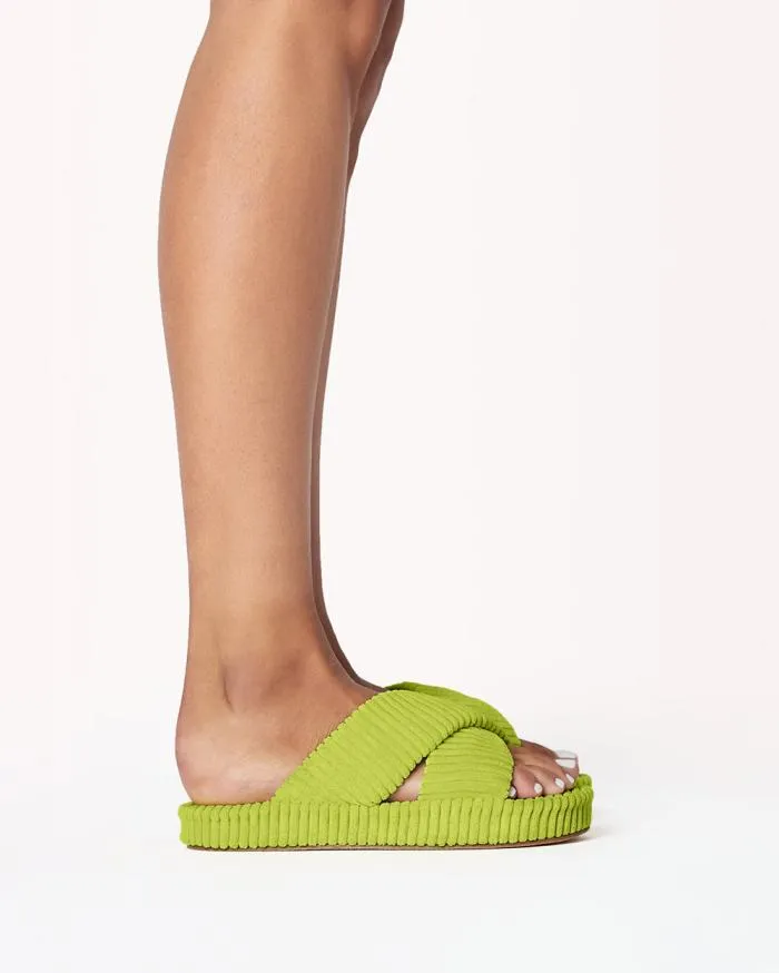 Flats Billini Sandals and Slides HUXLEY LIME RIBBED TERRY
