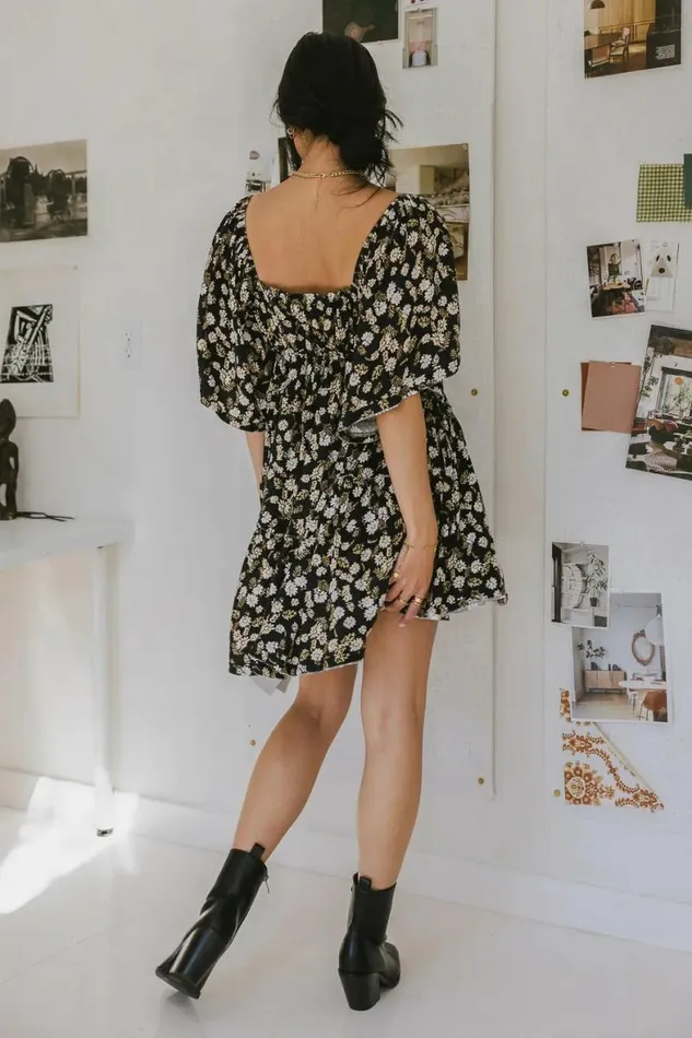 Frankie Floral Mini Dress Black Women Bohme Dresses