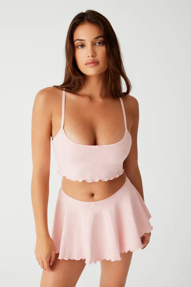 Frankies Bikinis Active Women Star Cropped Tank Pink Petals